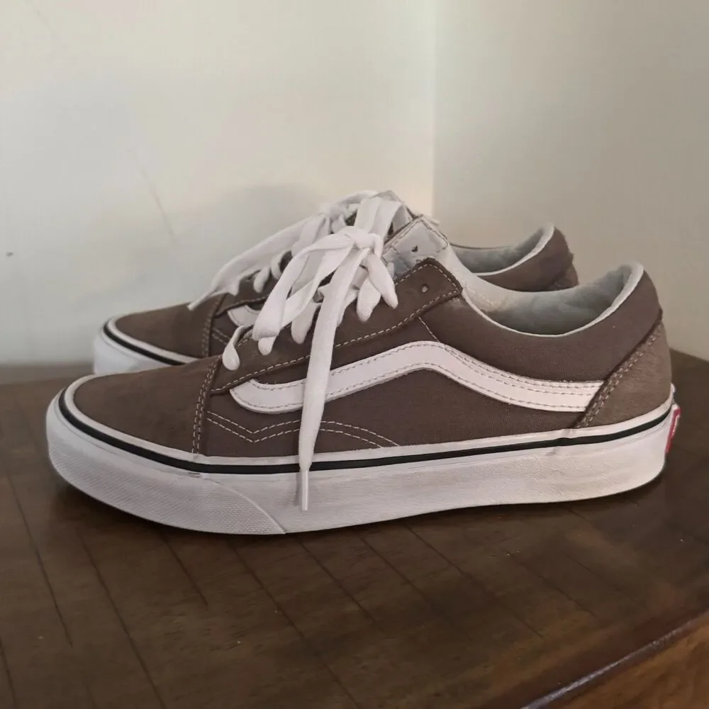 Vans Old Skool Brown White Low Top Sneakers Womens 7 Skate Casual Shoes_3